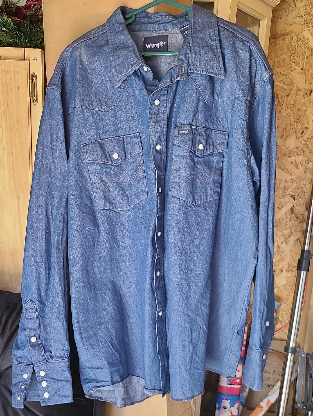Wrangler Dark Blue Denim Casual Button-Down Shirt
